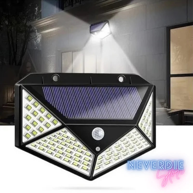 Luminária de Emergência de Parede c/ Placa Solar 100 LEDs Sensor de Presença