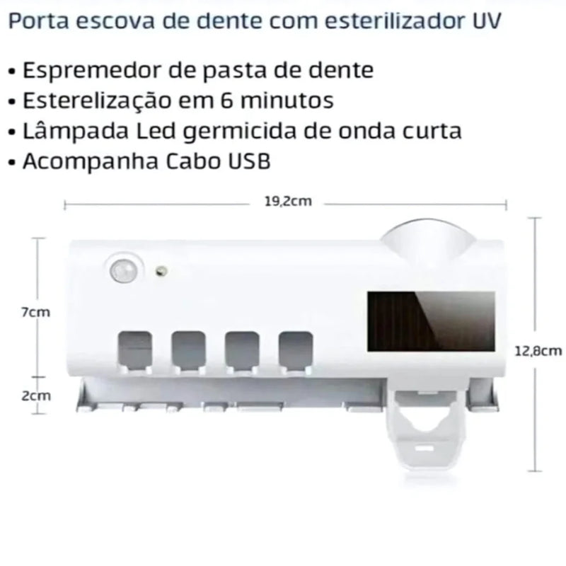 Suporte para escova de dentes automático, antibacteriano, esterilizador com luz UV. Com aplicador de creme dental