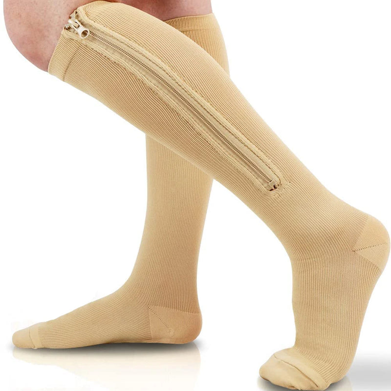 Meias de Compressão com Zíper para Mulheres e Homens - Meias de Alta Elasticidade em Nylon com Dedos Fechados, Ideais para Pressão, Edema e Varizes